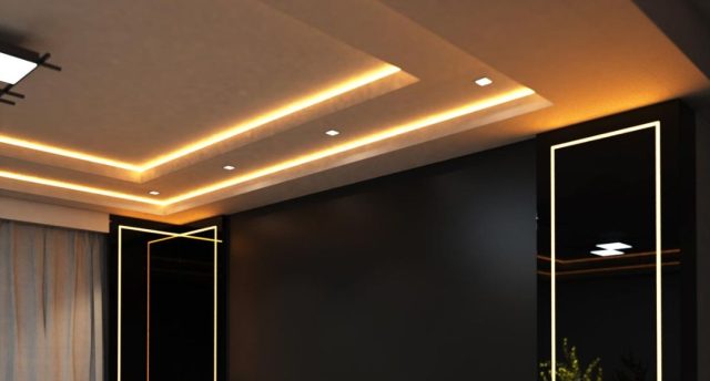 living room with warm white LED strips