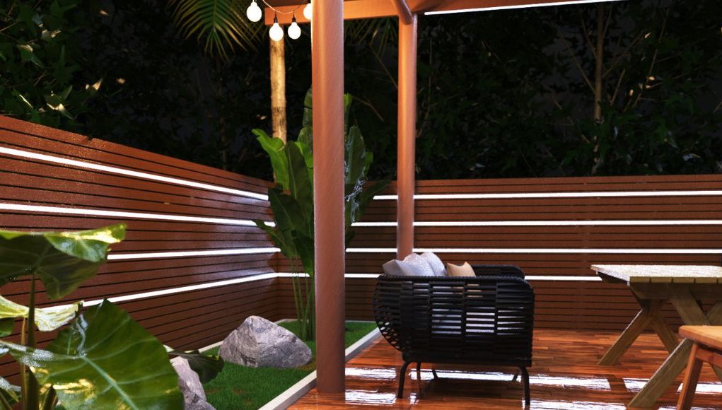Cabana with white strip lights