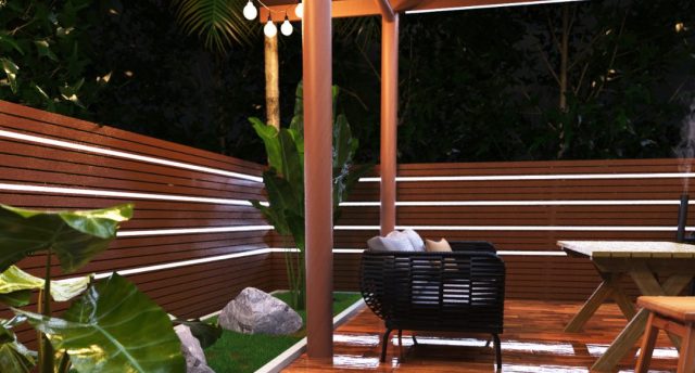 Cabana with white strip lights