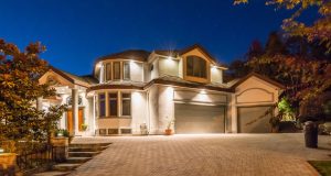 Home exterior with flood lights