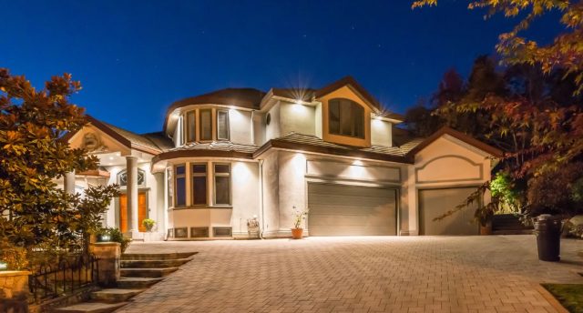 Home exterior with flood lights