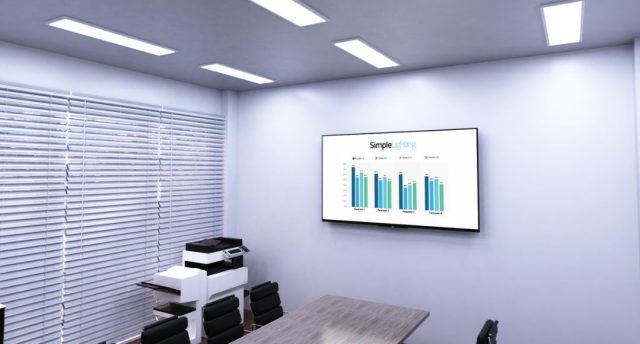 conference room with surface mounted panel lights