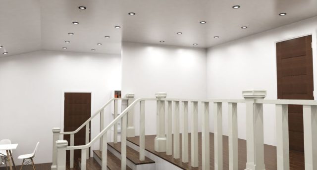 landing area with black downlights