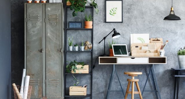 workstation with pendant and desk lamps