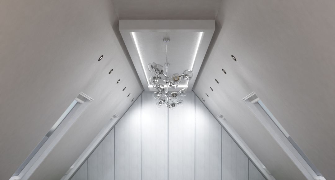 bedroom with black downlights