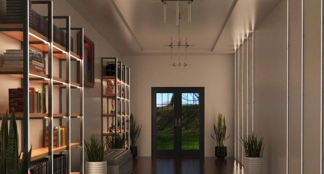 A roomshelves, decor, and LEDs.