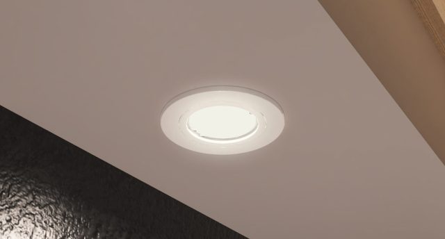 A close-up of the FRK-T-W downlight (installed in a bedroom).