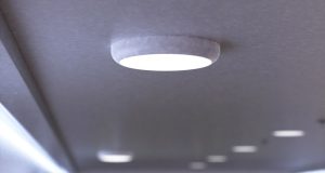 LED downlights installed in hotel ceiling.