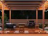 Garden cabana illuminated by LED lights (front view)