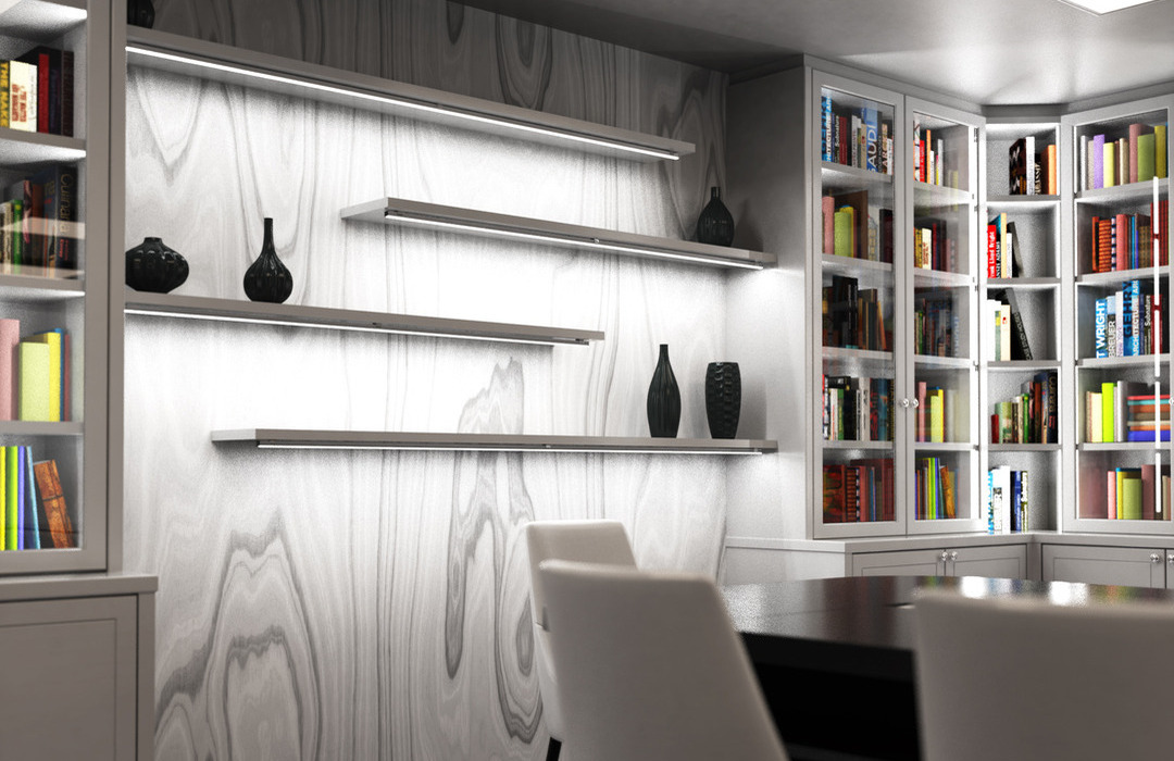 Library office illuminated by LED lights (angle 2).