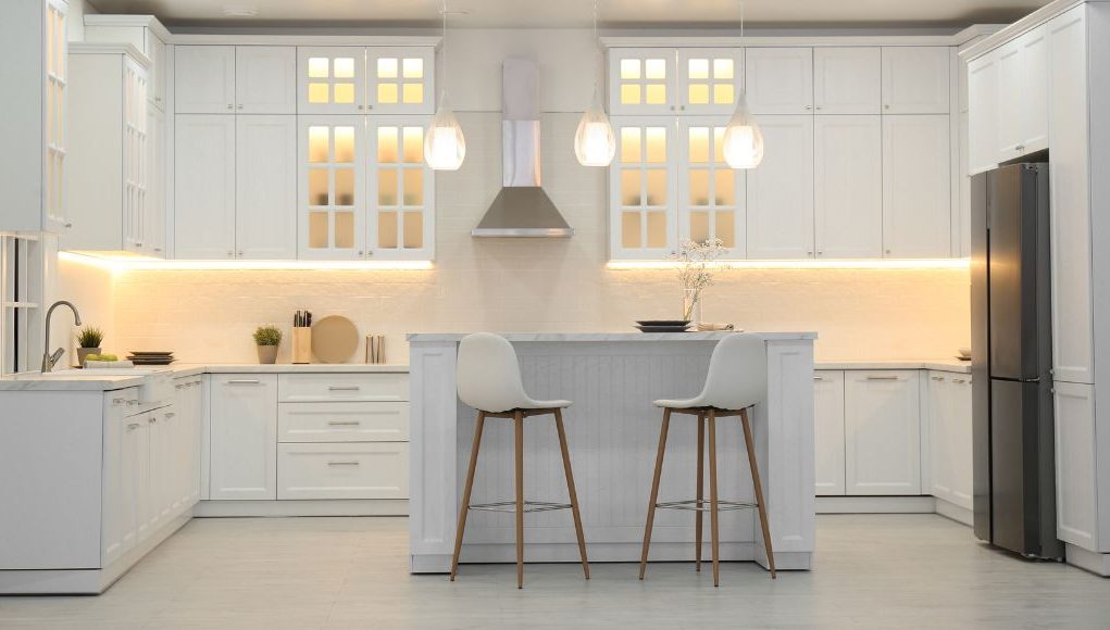 kitchen countertops with LED strip lights