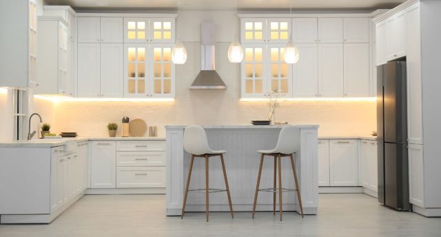 kitchen countertops with LED strip lights