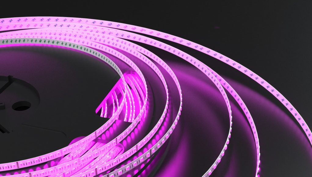 A roll of violet LED tape lights.