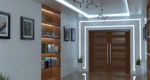 hallway illuminated by LED strip lights