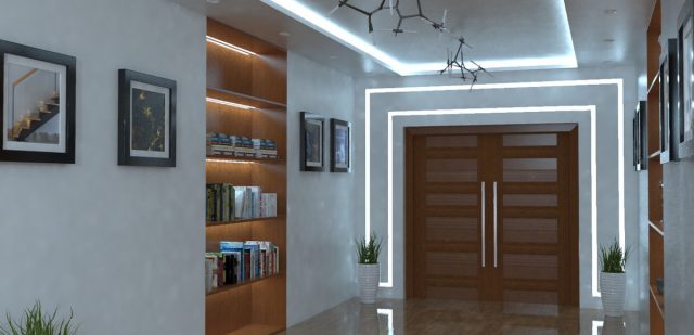 hallway illuminated by LED strip lights