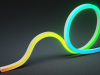 a lighted side-bending neon light in black background