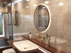 Bathroom with round LED mirror