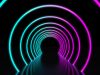 Lighted LED neon lights making arcs on a pathway