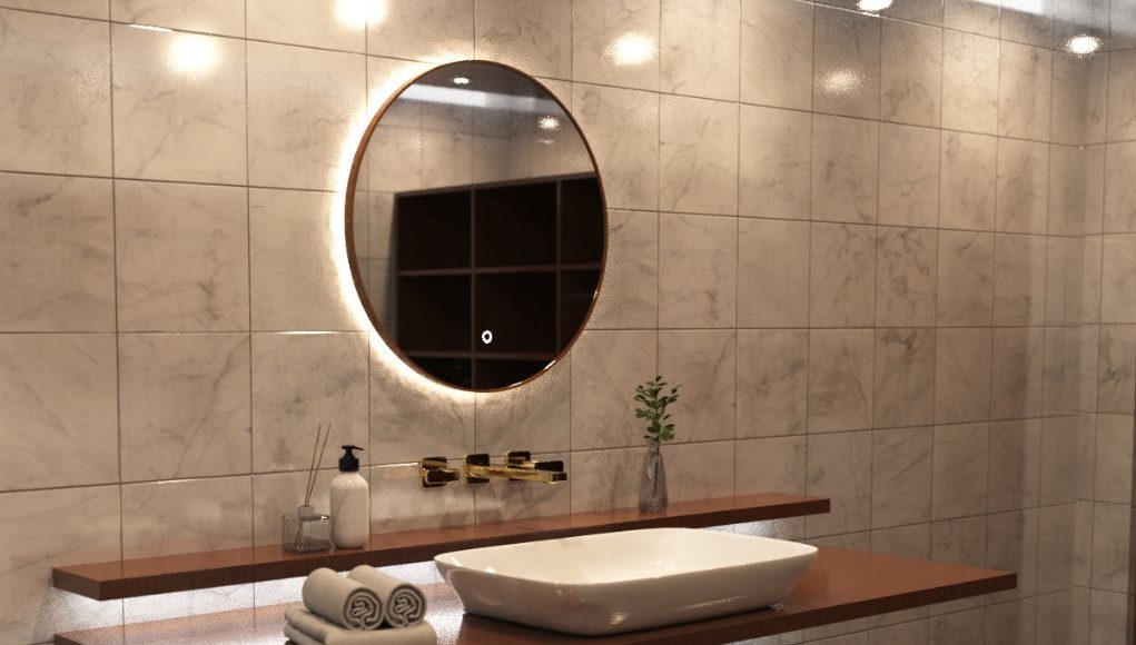 Lighted circular LED bathroom mirror