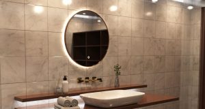 Lighted circular LED bathroom mirror