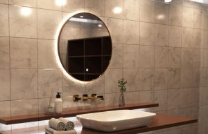 Lighted circular LED bathroom mirror