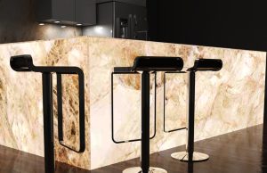 kitchen bar brightened by LED light sheets for retail