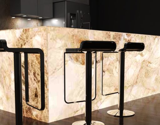 kitchen bar brightened by LED light sheets for retail