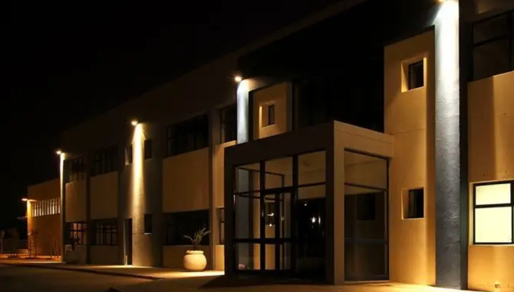 modern home brightened by LED flood lights