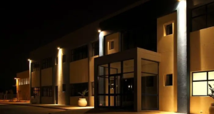 modern home brightened by LED flood lights