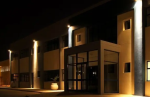 modern home brightened by LED flood lights
