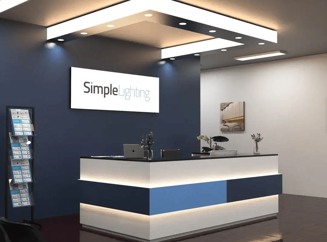 Simple Lighting lobby with LED light sheets for signs