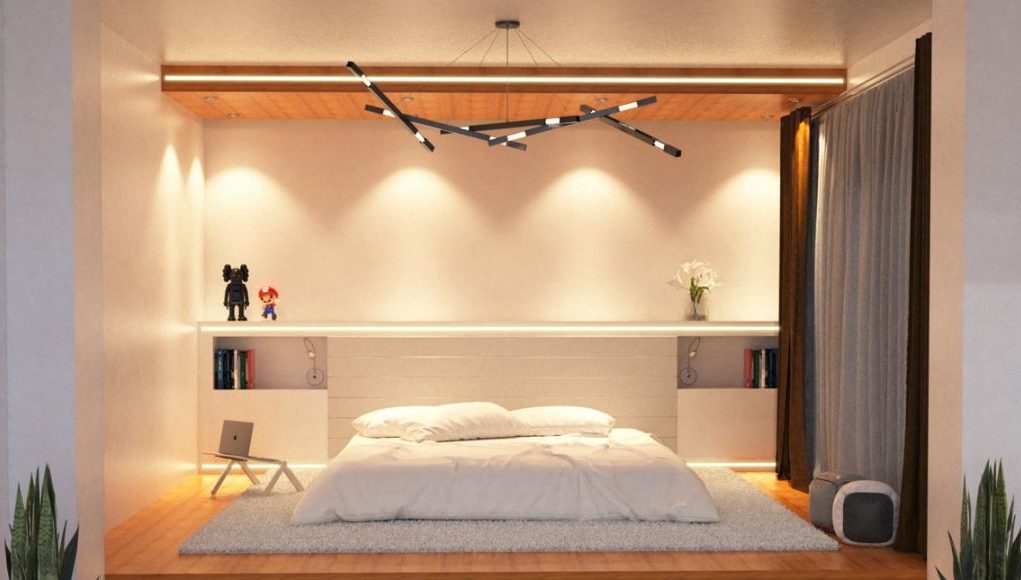 Bedroom with warm white light