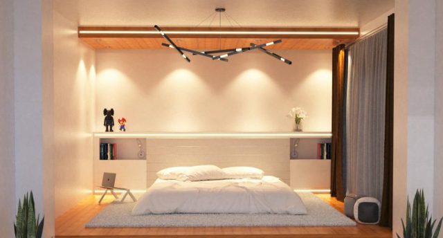Bedroom with warm white light