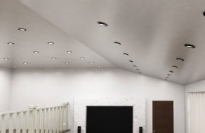 Black LED Downlights in a ceiling