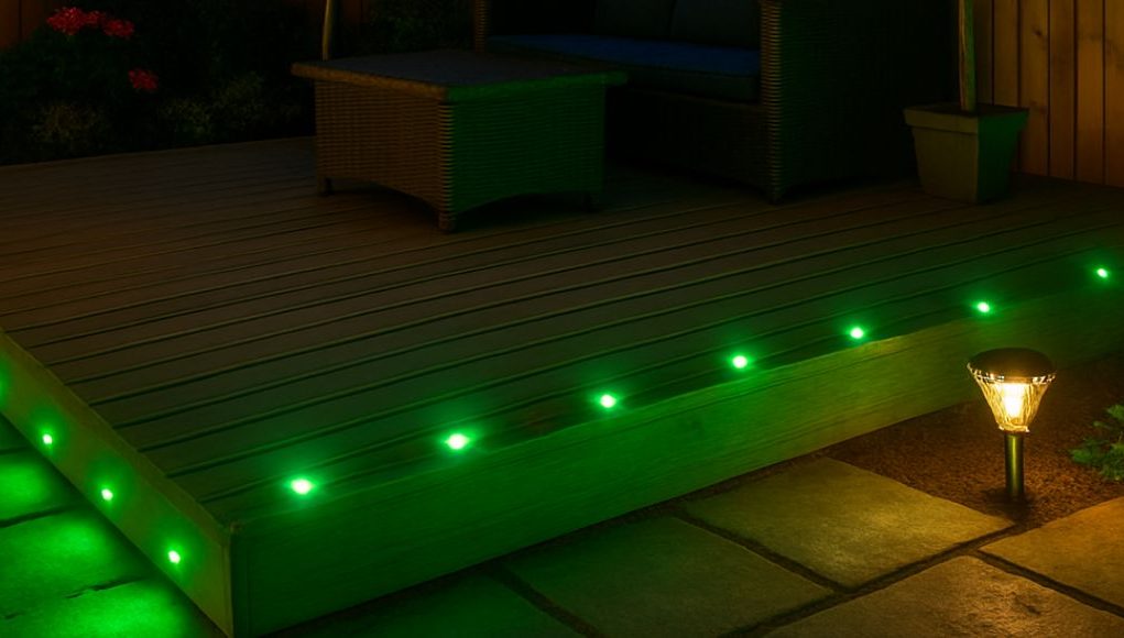 deck with lighted green LED lights