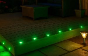 deck with lighted green LED lights