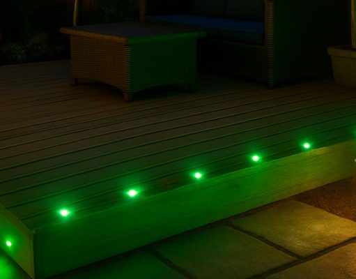 deck with lighted green LED lights