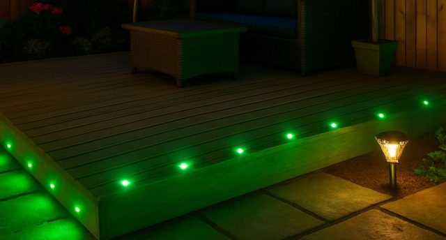deck with lighted green LED lights