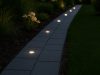 garden path illuminated by LED ground lights.