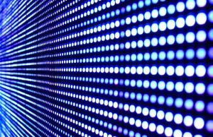 Close-up image of an LED screen, showing rows of circle lights