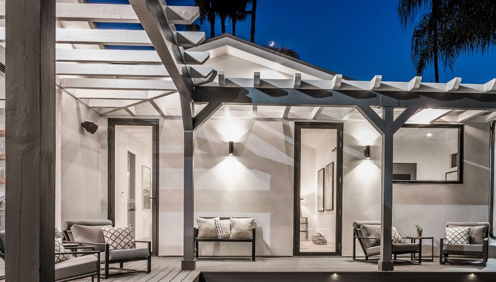 Bright outdoor lights under the night sky