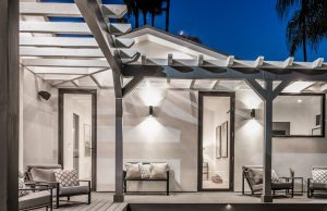 Bright outdoor lights under the night sky