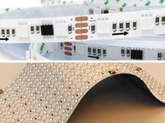 Split image of a LED strip and a LED sheet