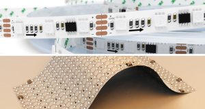 Split image of a LED strip and a LED sheet