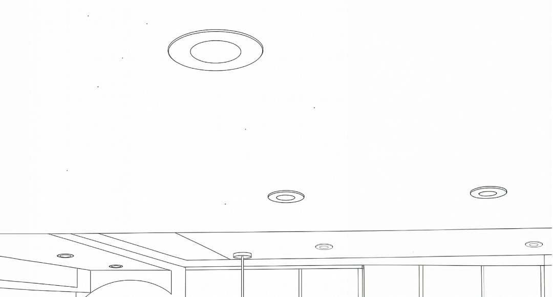 vector line image of a ceiling with fire-rated downlights