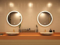 2 Smart LED Bathroom Mirrors in vanity area.