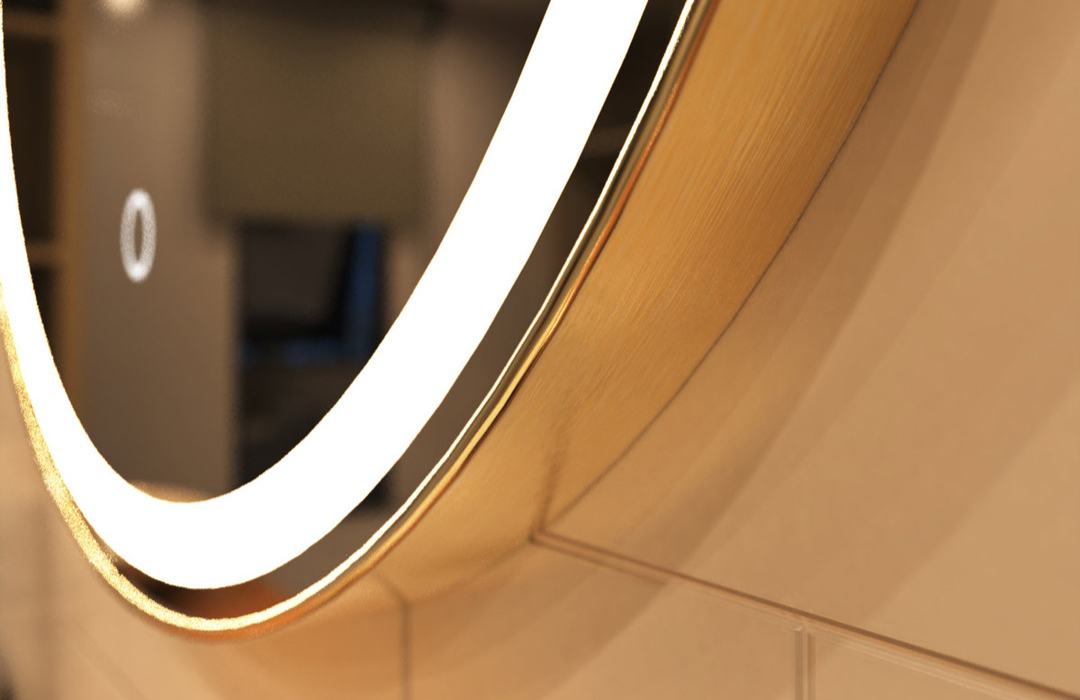 Close-up of LED bathroom mirror