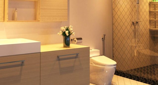 Energy-Saving Bathroom Lighting Solutions toilet area illuminated by LED downlights