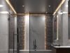 bathroom illuminated by LED strips and downlights
