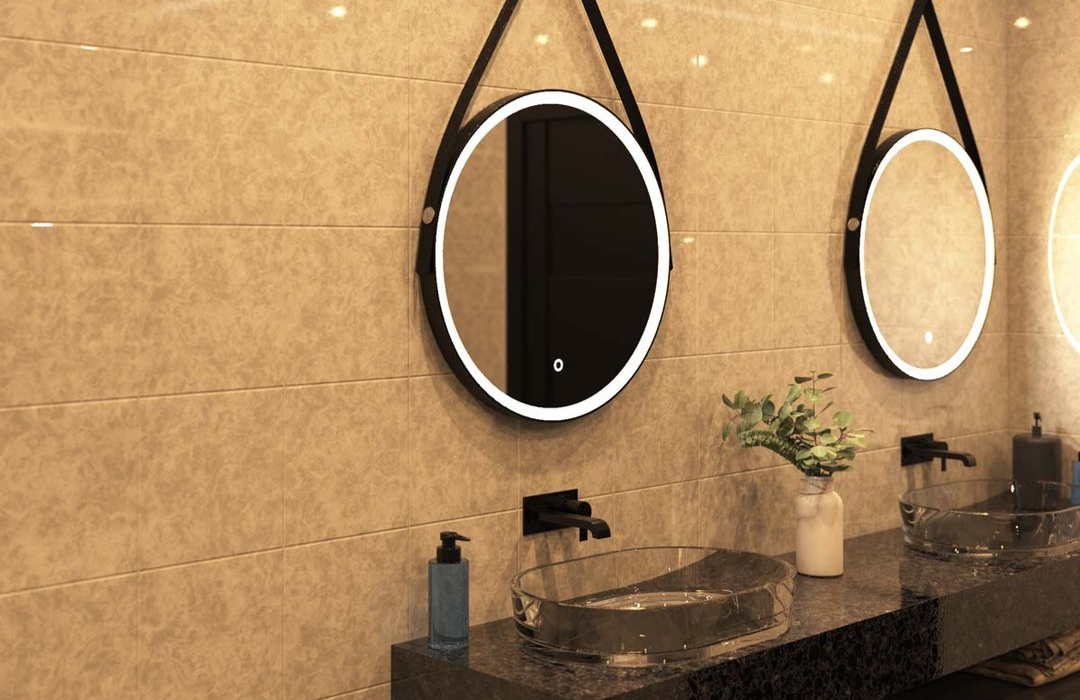 Bathroom vanity area with smart LED mirror